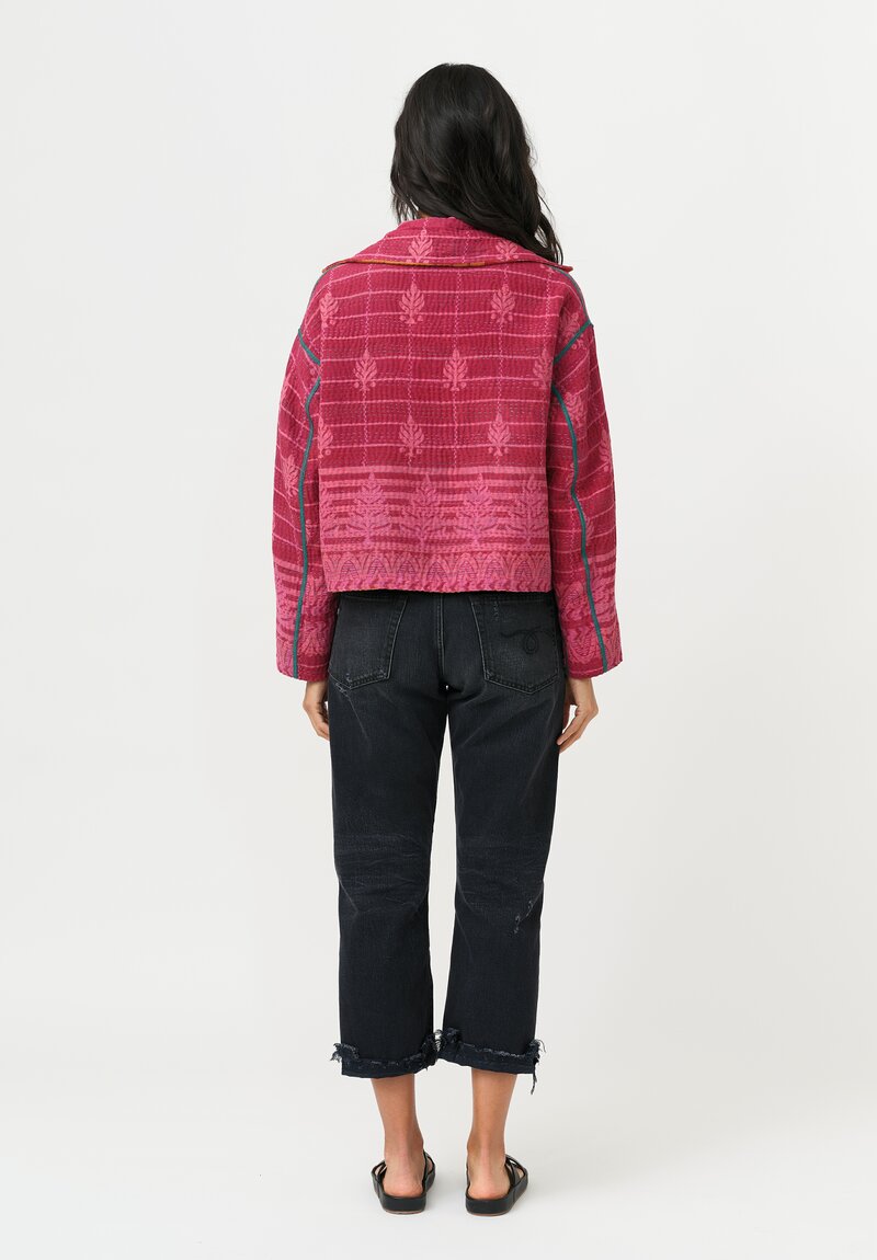 Mieko Mintz Overdyed Cotton Kantha Short Jacket in Pink, Red & Orange