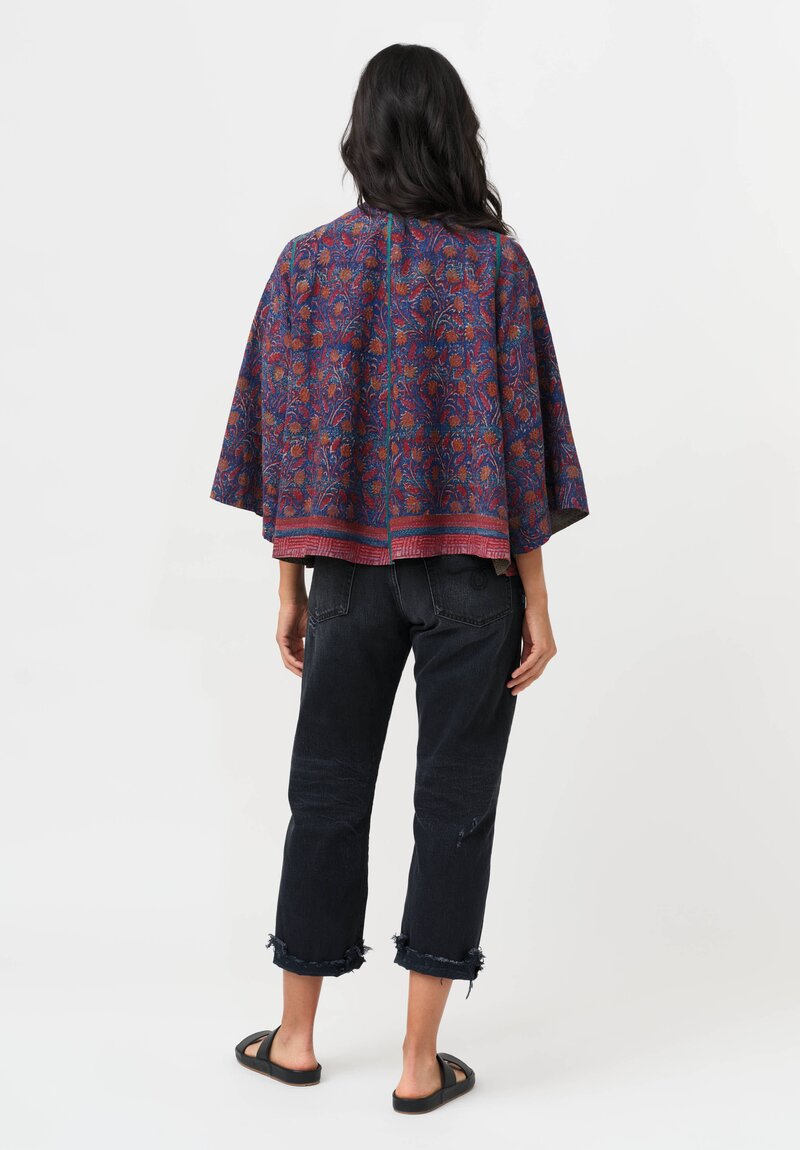 Mieko Mintz Vintage Silk Georgette Kantha Jacket in Red, Blue & Copper