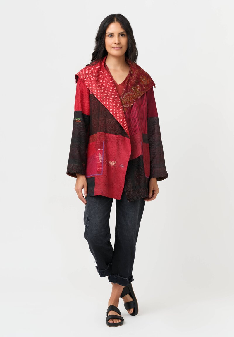 Mieko Mintz Vintage Silk Jacket in Red, Black & Coral