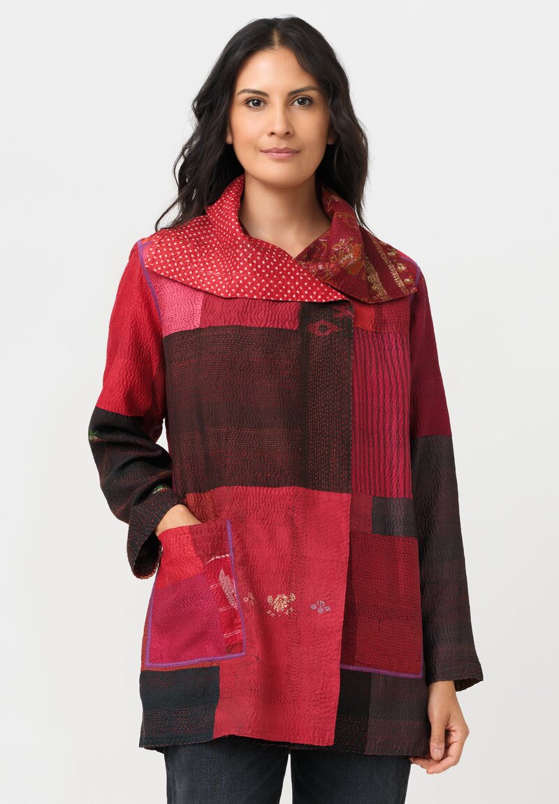 Mieko Mintz Vintage Silk Jacket in Red, Black & Coral