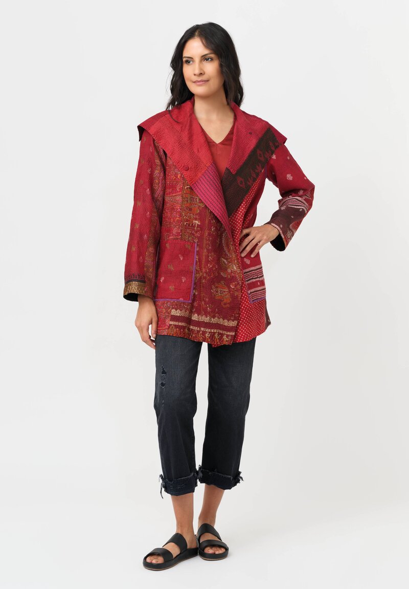 Mieko Mintz Vintage Silk Jacket in Red, Black & Coral