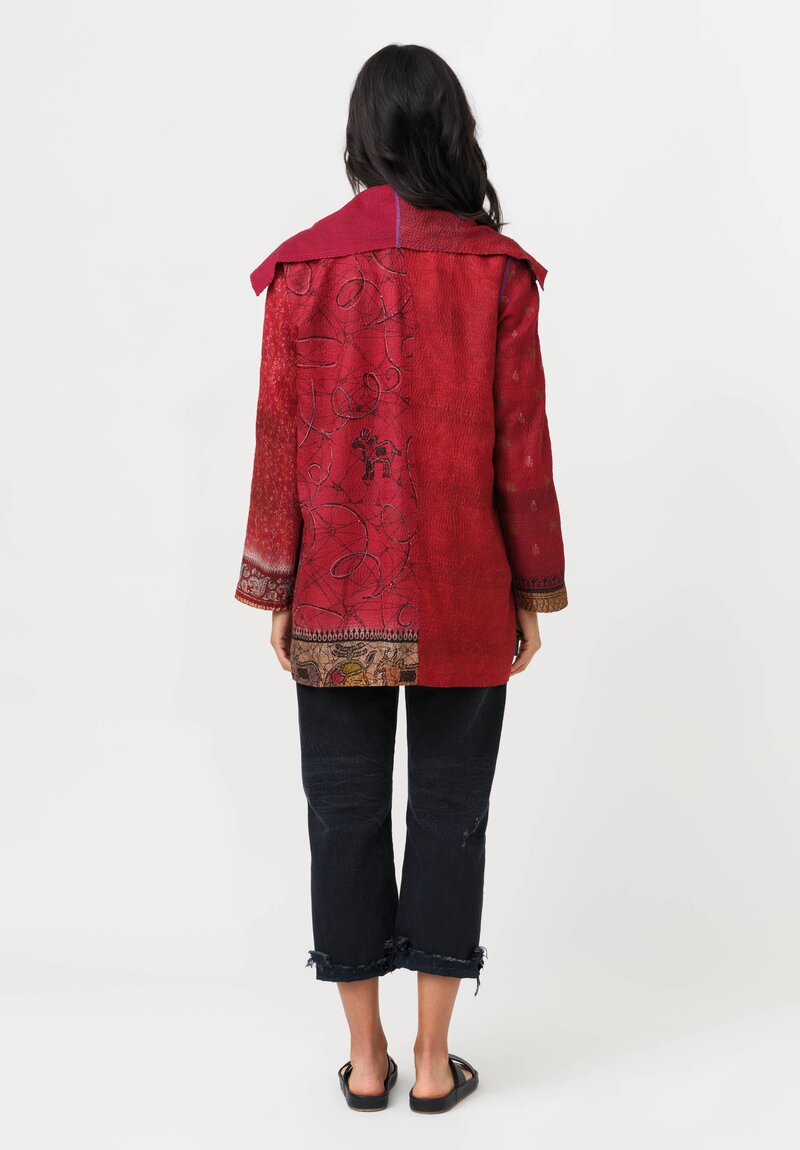 Mieko Mintz Vintage Silk Jacket in Red, Black & Coral