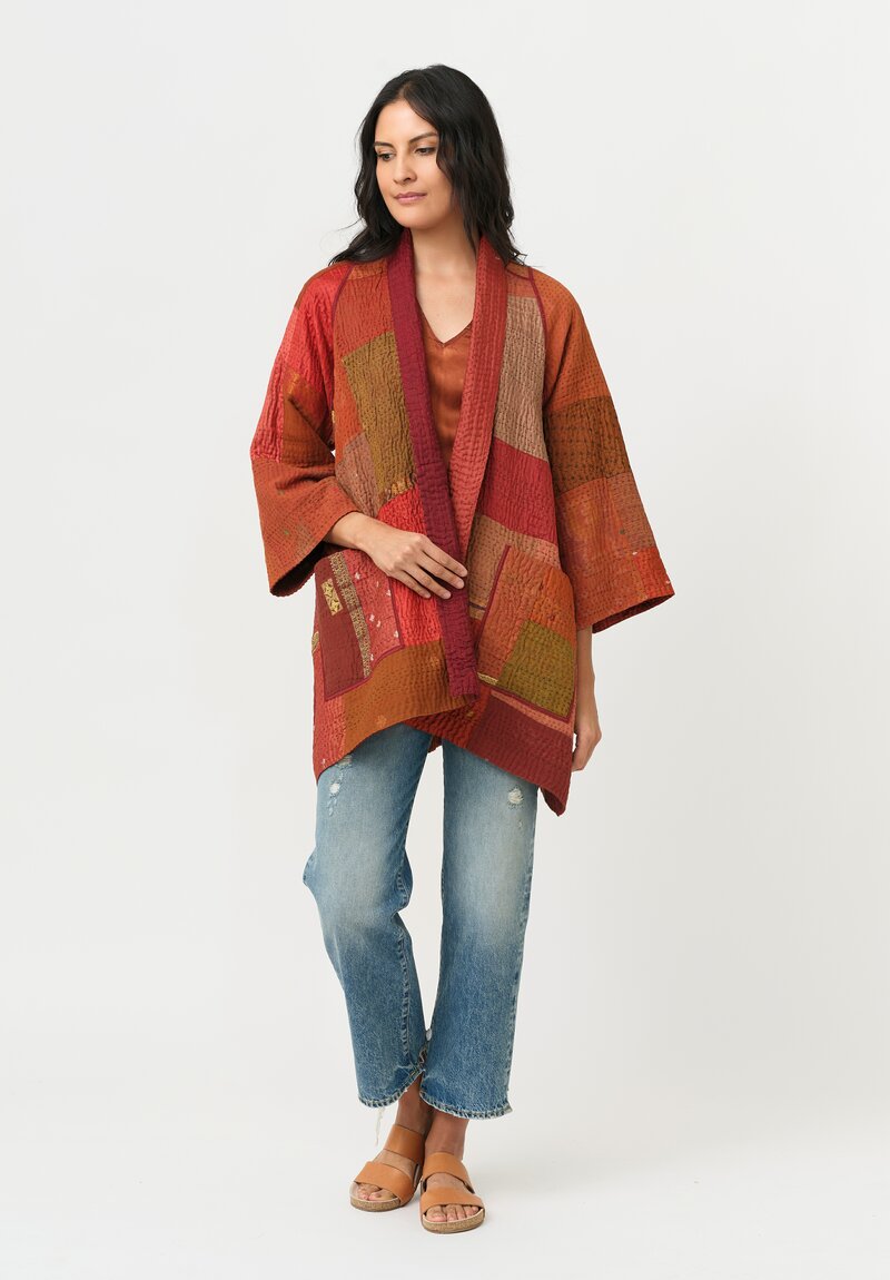 Mieko Mintz Cotton/ SIlk 4-Layer Brocade Patch A-Line Jacket
