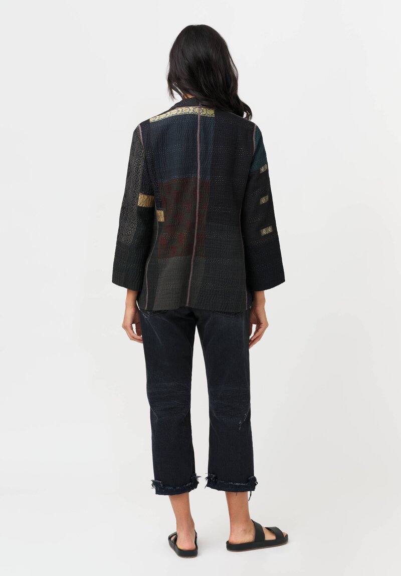 Mieko Mintz Cotton & Silk Brocade Patch Jacket in Grey & Blue