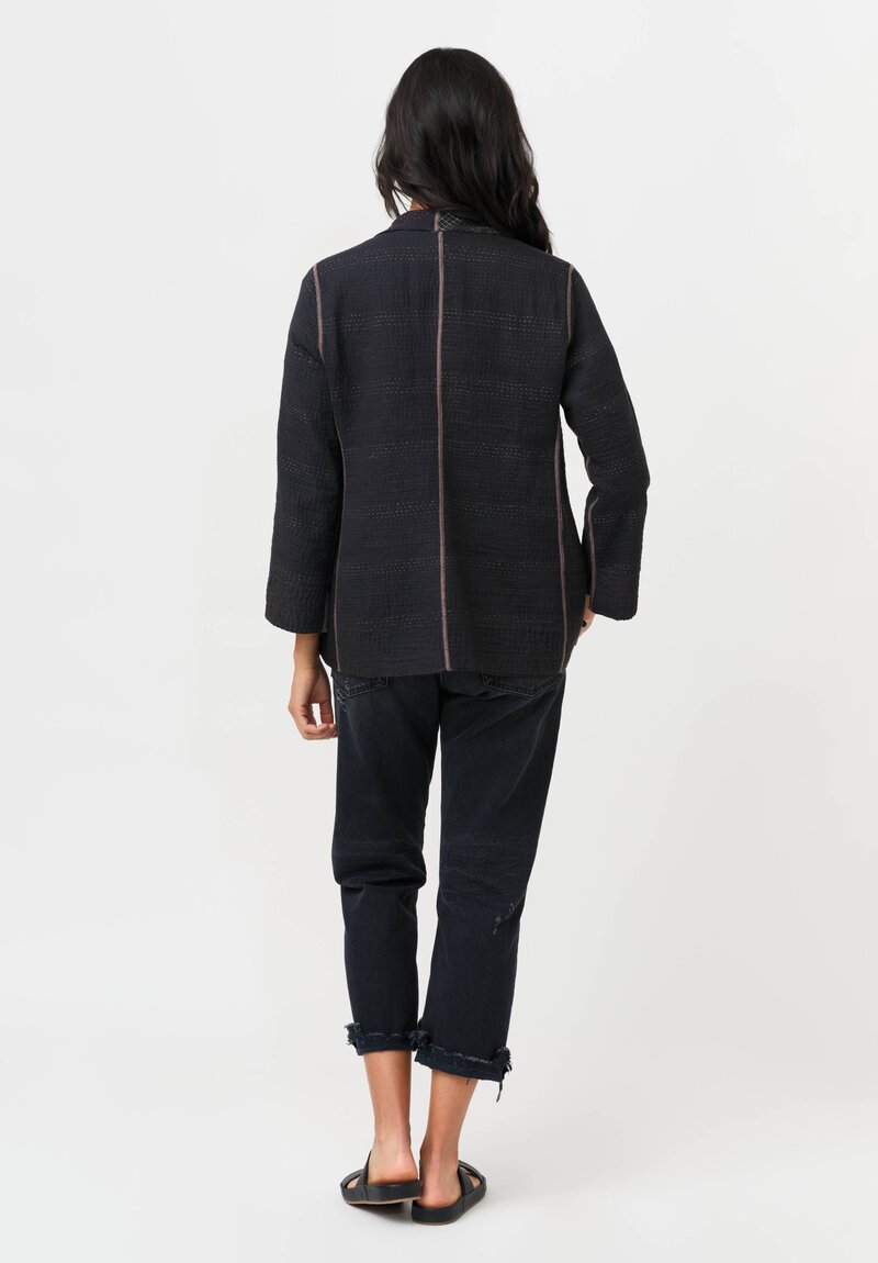 Mieko Mintz Cotton & Silk Brocade Patch Jacket in Grey & Blue