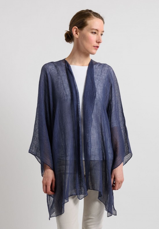 Shi Linen Gauze Long Open Cardigan in Navy	