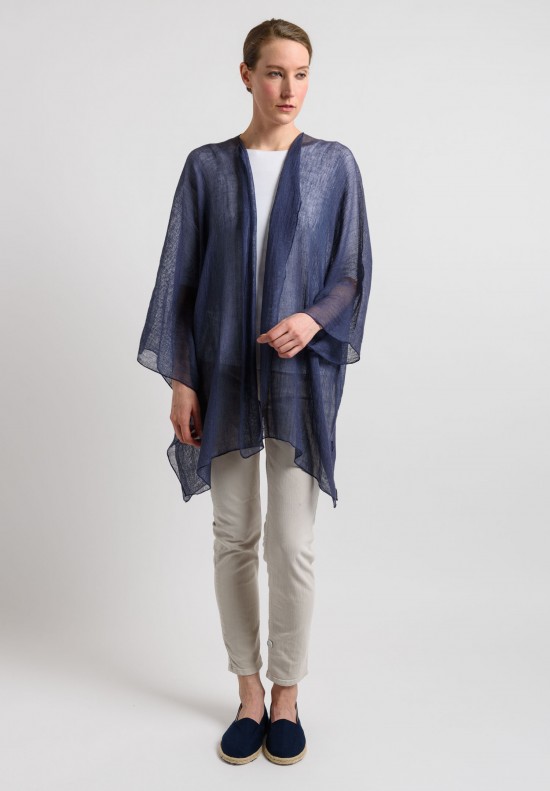 Shi Linen Gauze Long Open Cardigan in Navy	