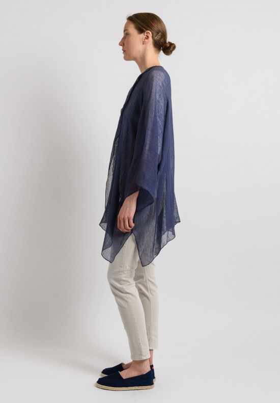 Shi Linen Gauze Long Open Cardigan in Navy	