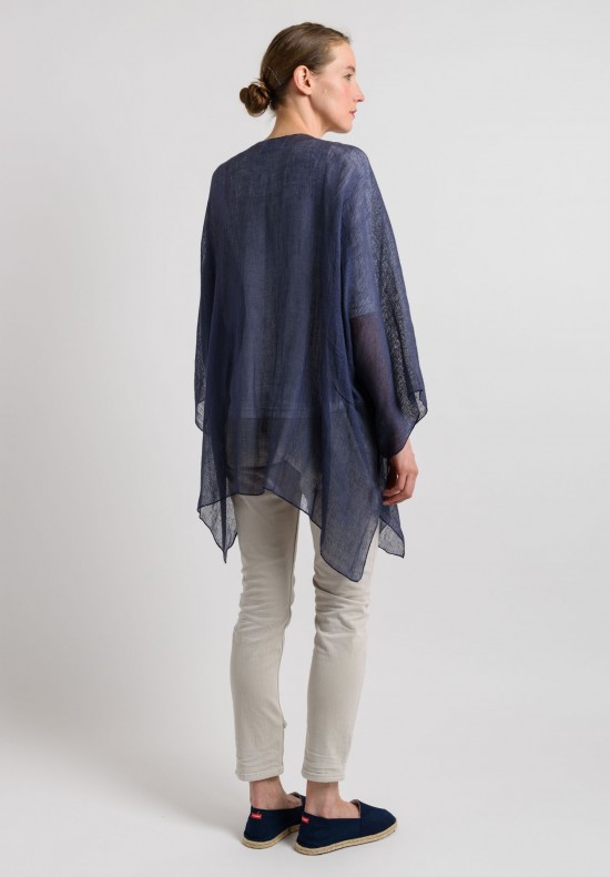 Shi Linen Gauze Long Open Cardigan in Navy	