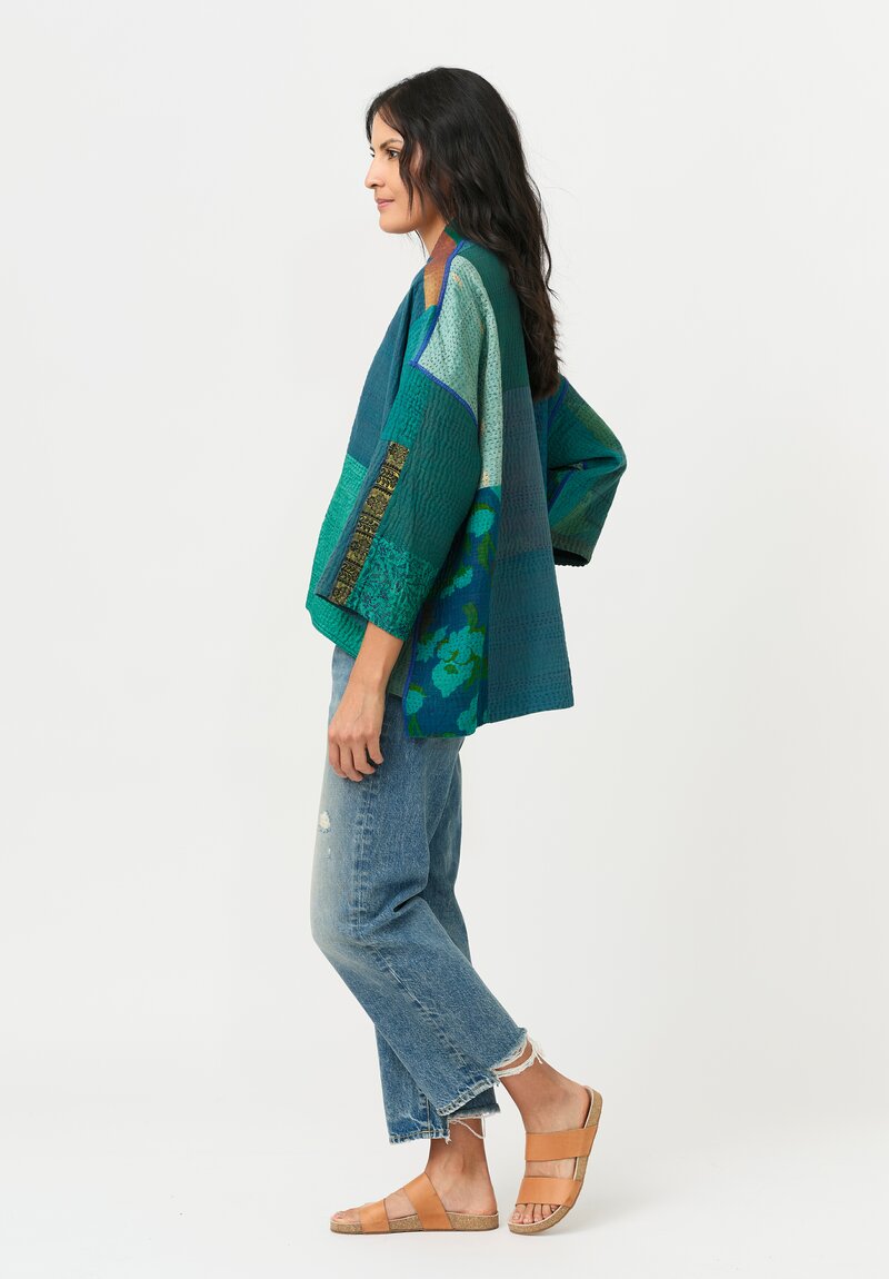 Mieko Mintz 4-Layer Vintage Cotton & South Woven Silk Kantha Mini Kimono Jacket