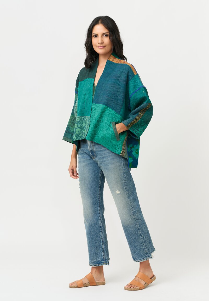 Mieko Mintz 4-Layer Vintage Cotton & South Woven Silk Kantha Mini Kimono Jacket
