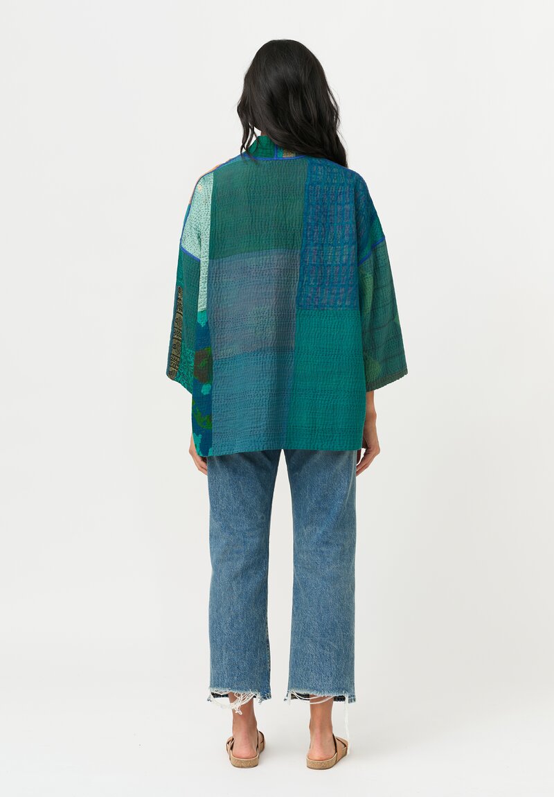 Mieko Mintz 4-Layer Vintage Cotton & South Woven Silk Kantha Mini Kimono Jacket