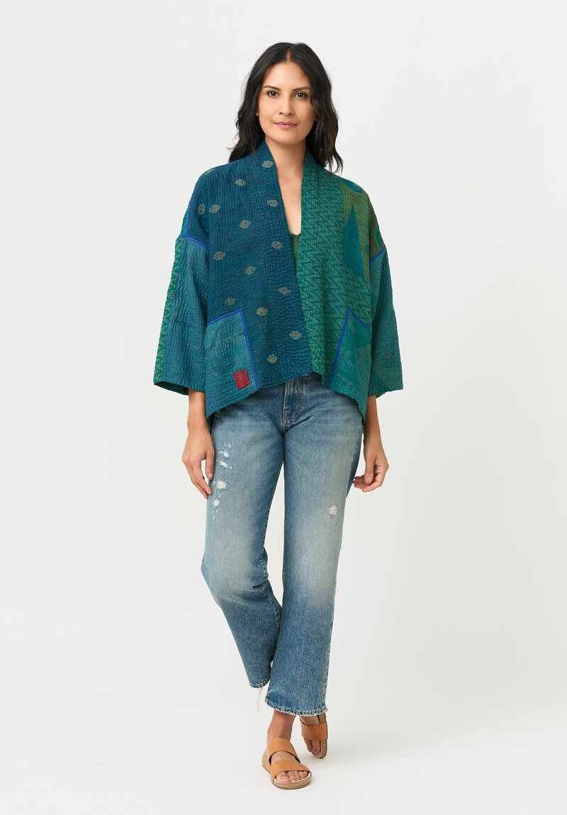Mieko Mintz 4-Layer Vintage Cotton & South Woven Silk Kantha Mini Kimono Jacket