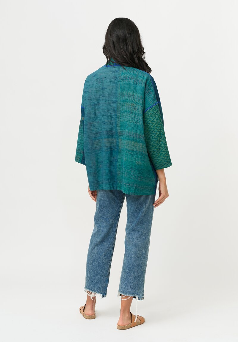 Mieko Mintz 4-Layer Vintage Cotton & South Woven Silk Kantha Mini Kimono Jacket