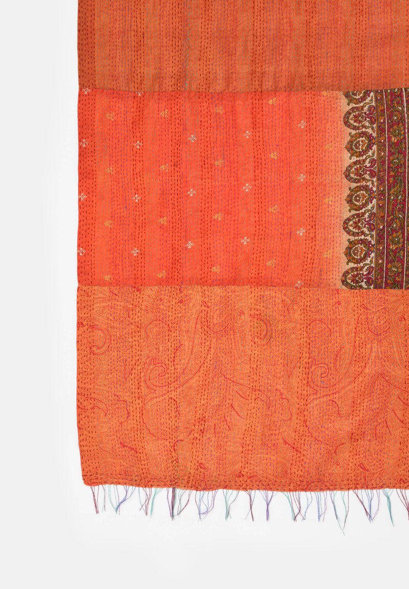 Mieko Mintz 2-Layer Vintage Silk Kantha Standard Scarf Burnt Orange, Rust, Cream
