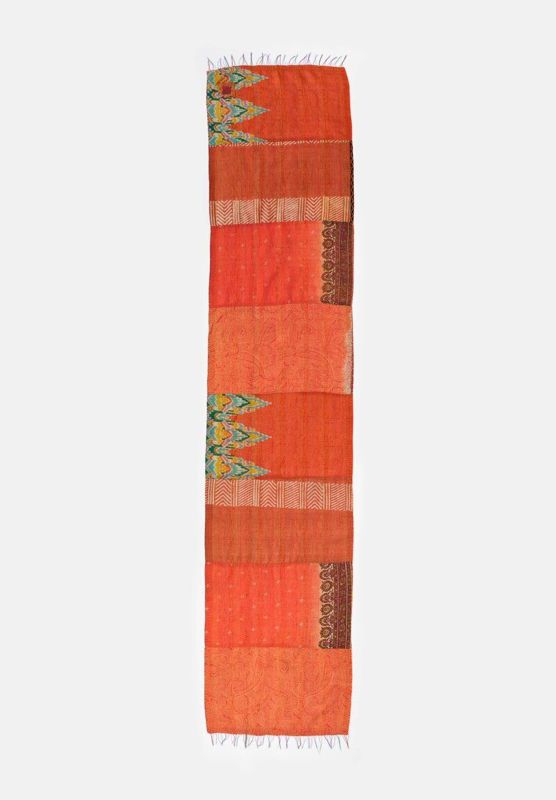 Mieko Mintz 2-Layer Vintage Silk Kantha Standard Scarf Burnt Orange, Rust, Cream