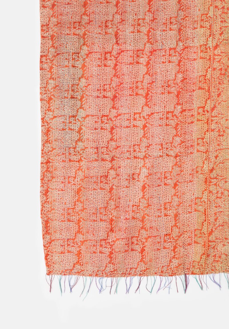 Mieko Mintz 2-Layer Vintage Silk Kantha Standard Scarf Burnt Orange, Rust, Cream