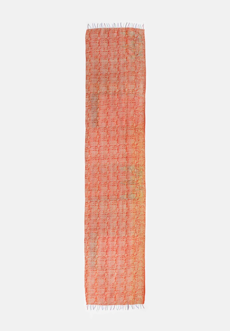 Mieko Mintz 2-Layer Vintage Silk Kantha Standard Scarf Burnt Orange, Rust, Cream