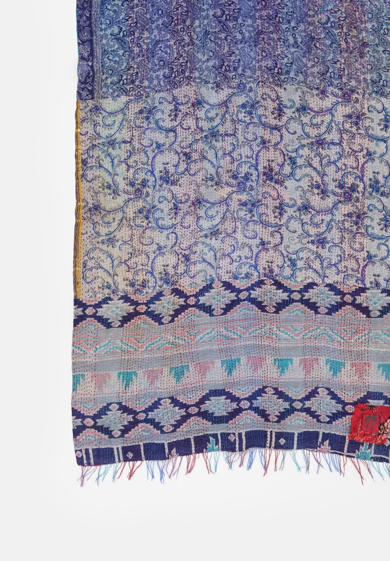 Mieko Mintz Vintage Silk Kantha Scarf in Blue, Plum & Pink