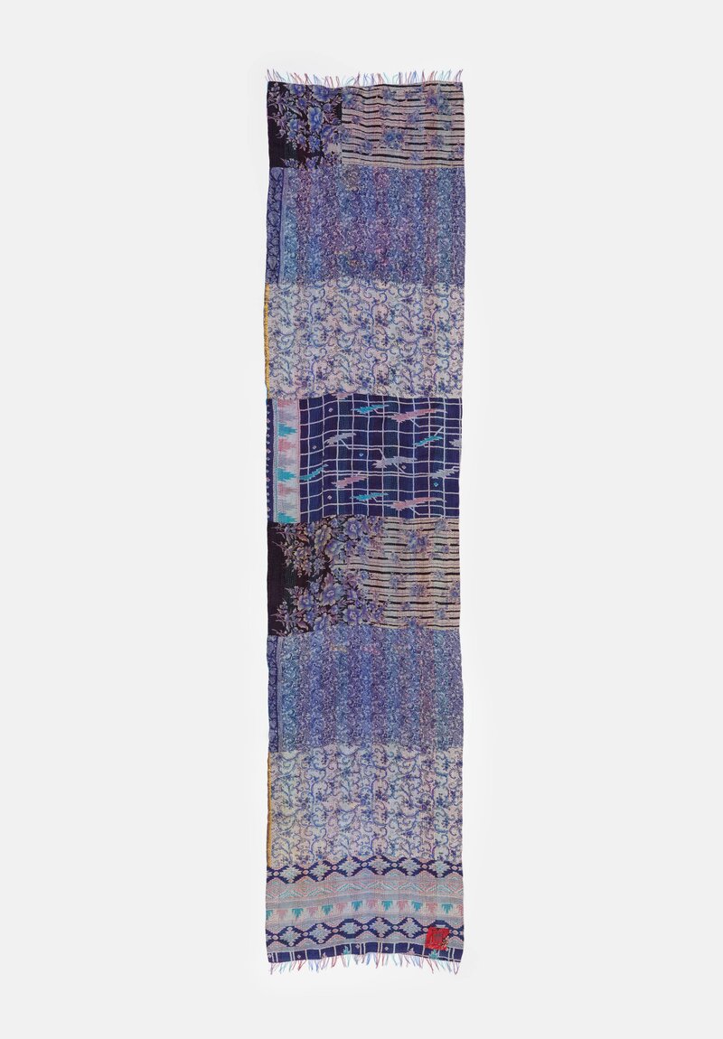 Mieko Mintz Vintage Silk Kantha Scarf in Blue, Plum & Pink