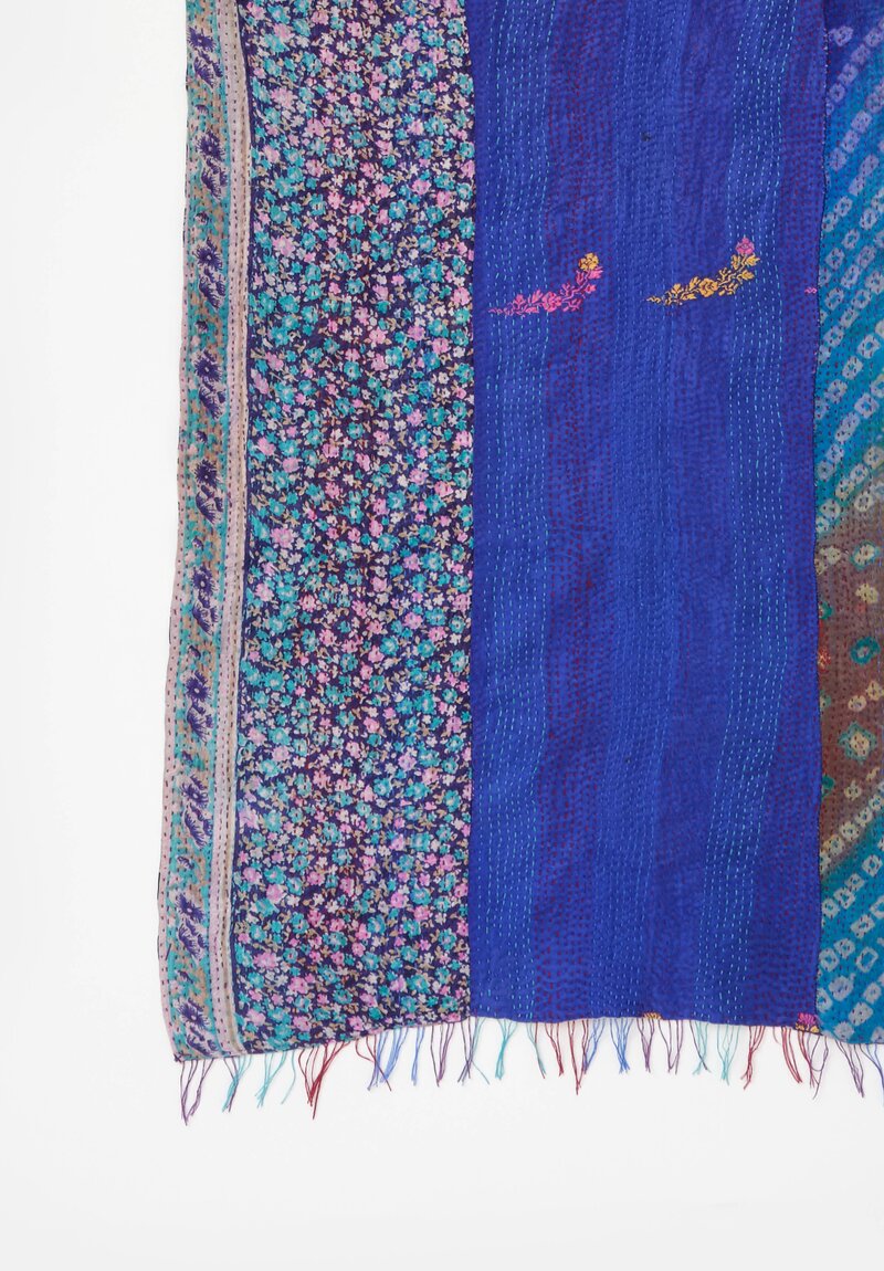 Mieko Mintz Vintage Silk Kantha Scarf in Blue, Plum & Pink