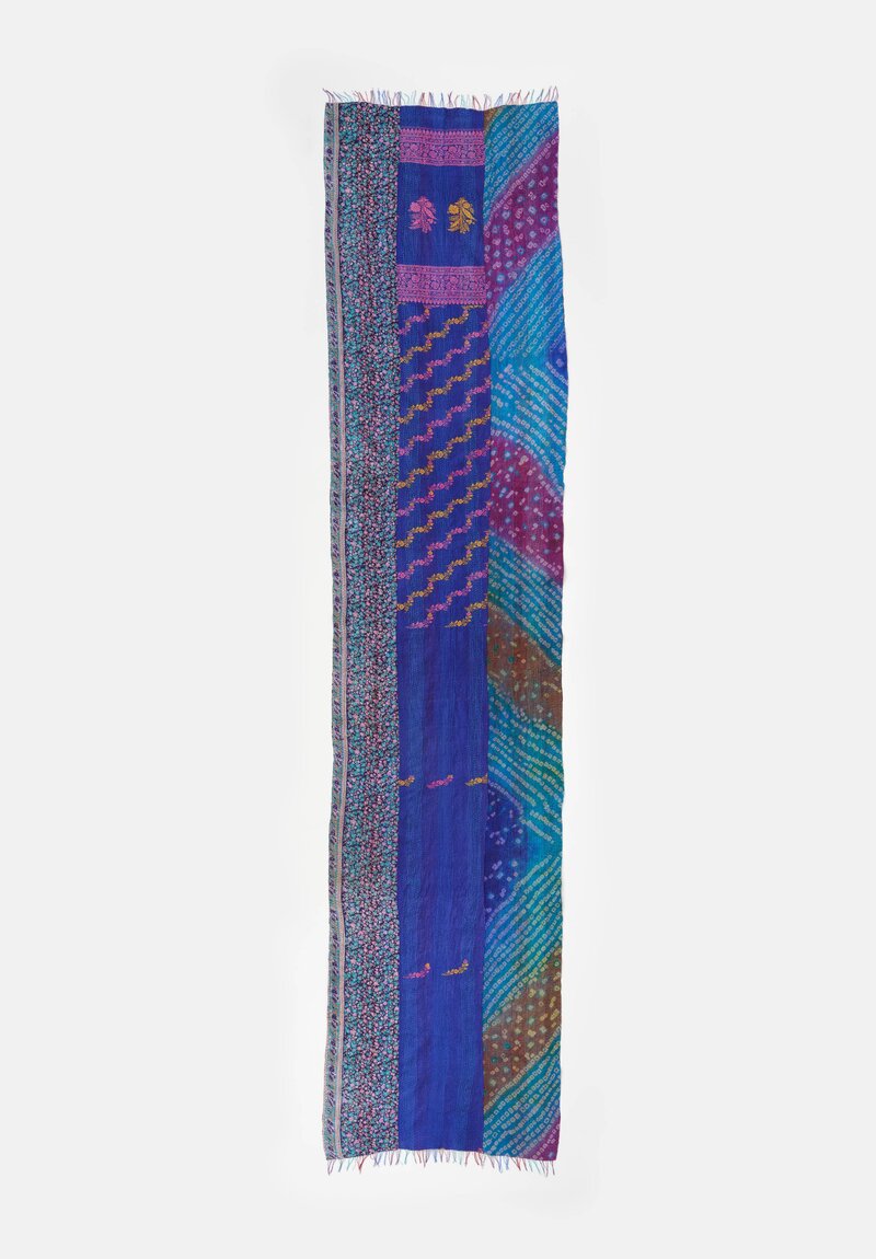 Mieko Mintz Vintage Silk Kantha Scarf in Blue, Plum & Pink