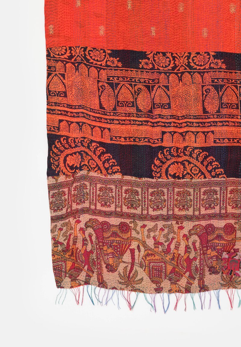 Mieko Mintz Vintage Silk Kantha Scarf in Coral, Salmon & Black