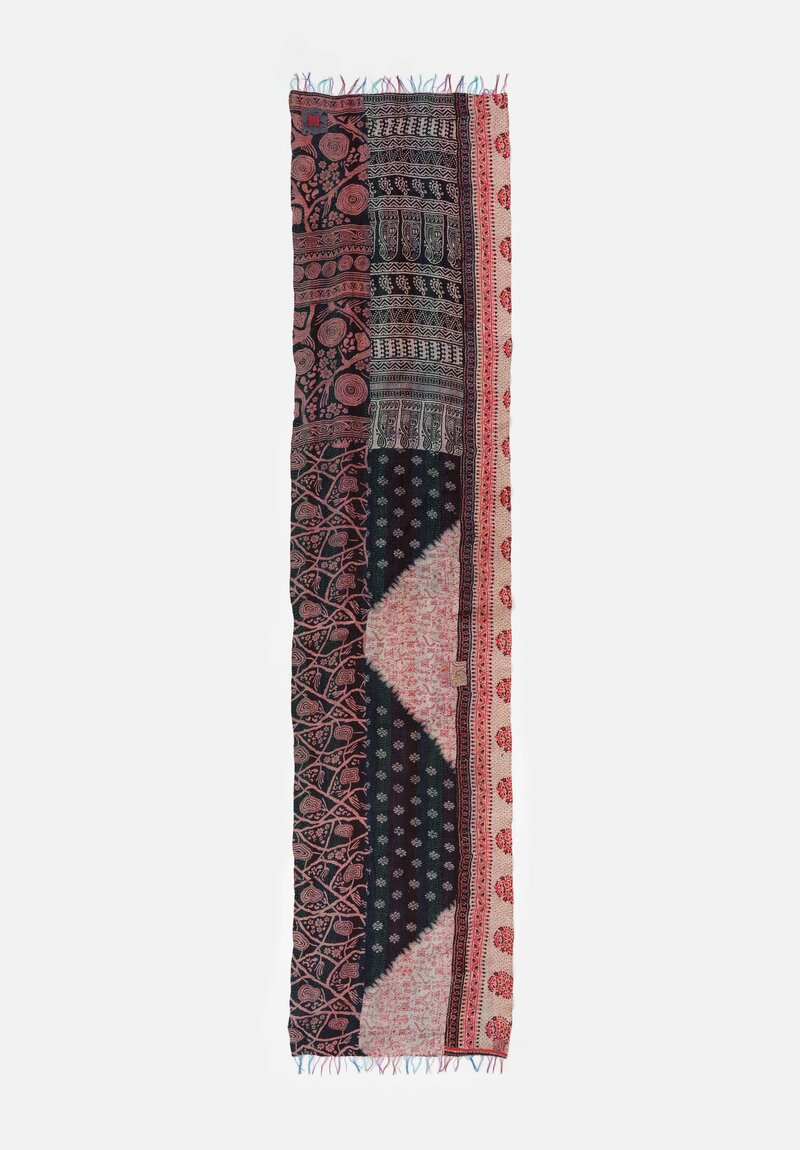Mieko Mintz Vintage Silk Kantha Scarf in Teal, Red & Dusty Rose