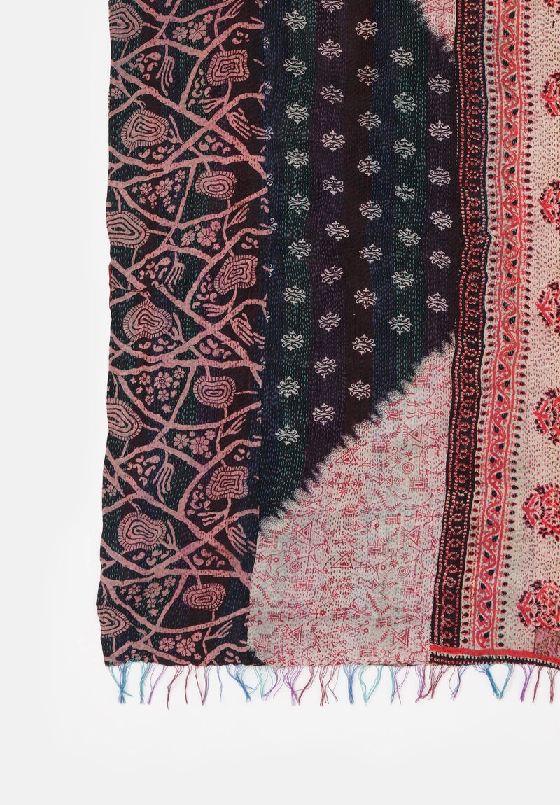 Mieko Mintz Vintage Silk Kantha Scarf in Teal, Red & Dusty Rose