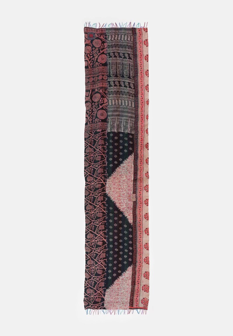 Mieko Mintz Vintage Silk Kantha Scarf in Teal, Red & Dusty Rose