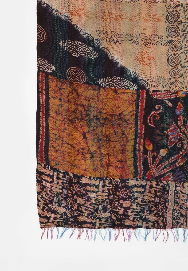 Mieko Mintz Vintage Silk Kantha Scarf in Teal, Red & Dusty Rose