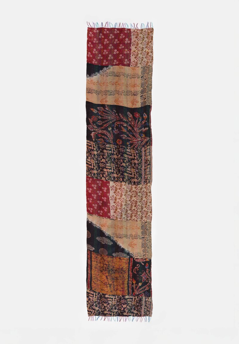 Mieko Mintz Vintage Silk Kantha Scarf in Teal, Red & Dusty Rose