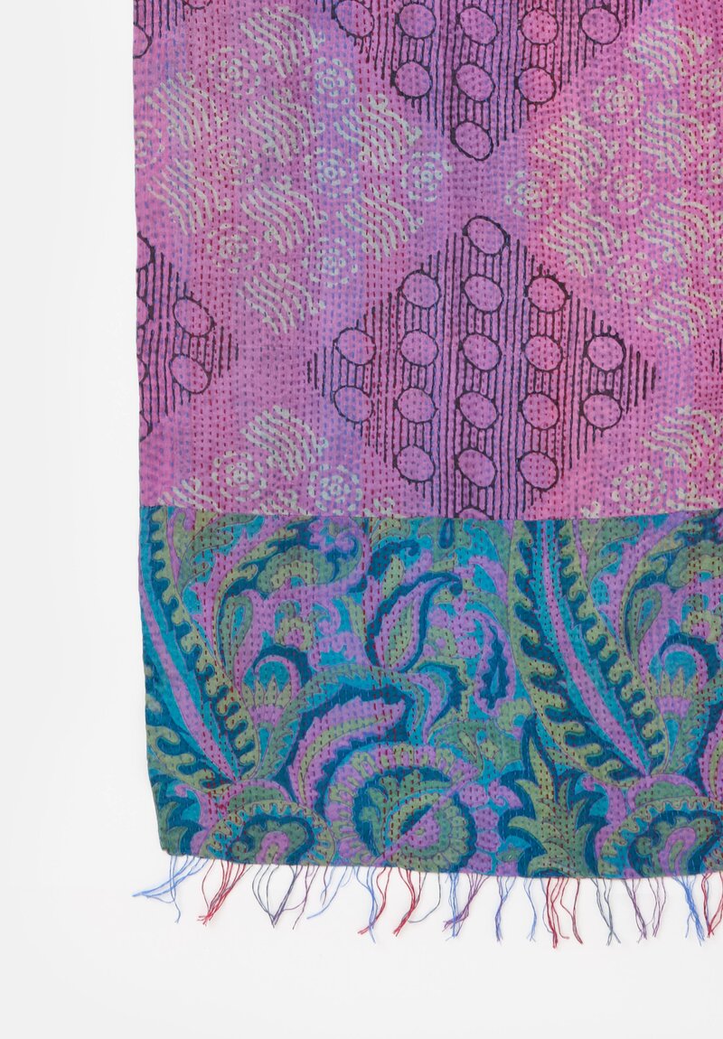 Mieko Mintz Vintage Silk Kantha Scarf in Violet, Teal & Pink