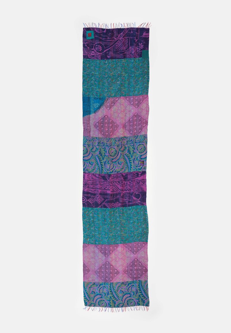 Mieko Mintz Vintage Silk Kantha Scarf in Violet, Teal & Pink