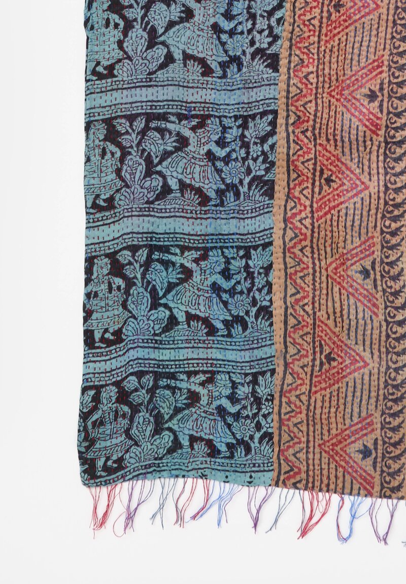 Mieko Mintz Vintage Silk Kantha Scarf in Violet, Teal & Pink