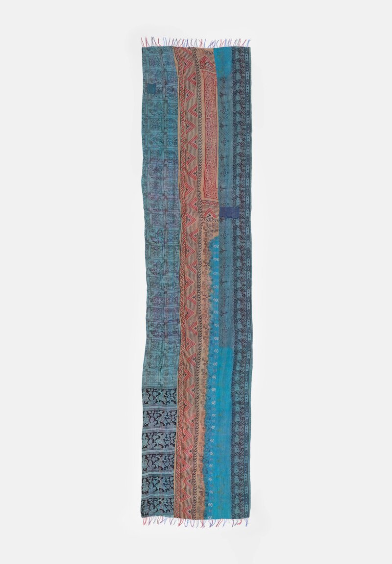 Mieko Mintz Vintage Silk Kantha Scarf in Violet, Teal & Pink