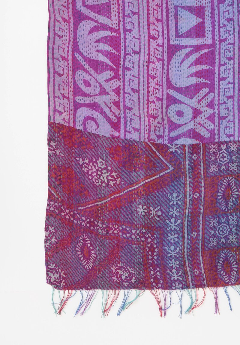Mieko Mintz Vintage Silk Kantha Scarf in Teal, Magenta & Purple