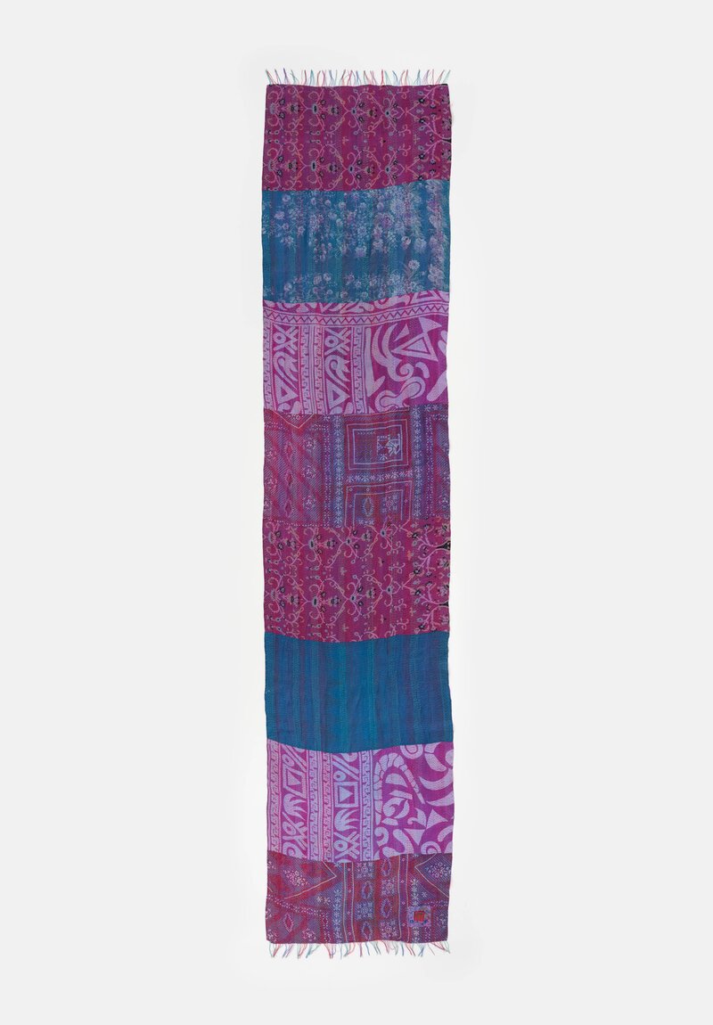 Mieko Mintz Vintage Silk Kantha Scarf in Teal, Magenta & Purple