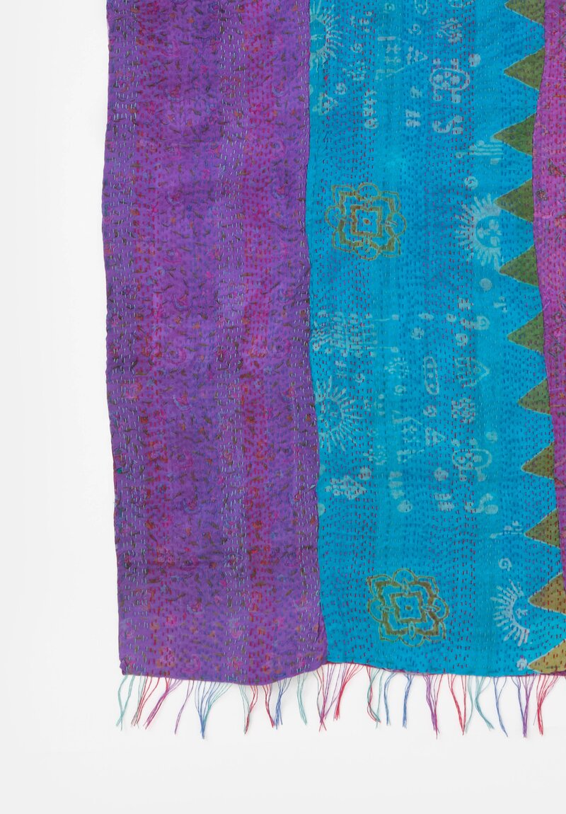 Mieko Mintz Vintage Silk Kantha Scarf in Teal, Magenta & Purple