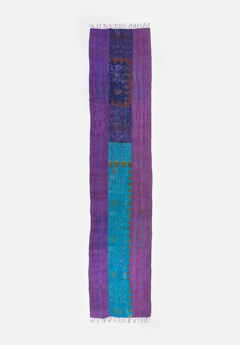 Mieko Mintz Vintage Silk Kantha Scarf in Teal, Magenta & Purple