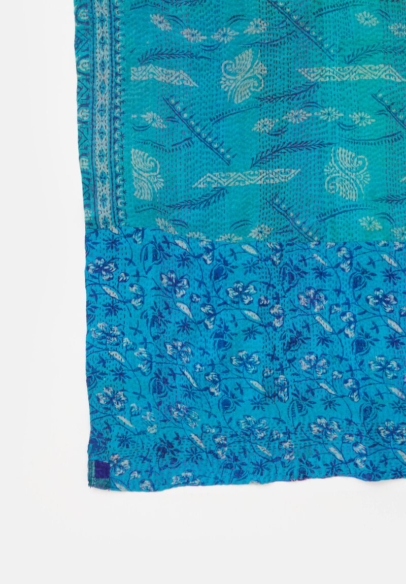 Mieko Mintz Vintage Silk Kantha Shawl in Teal, Cobalt Blue & Plum