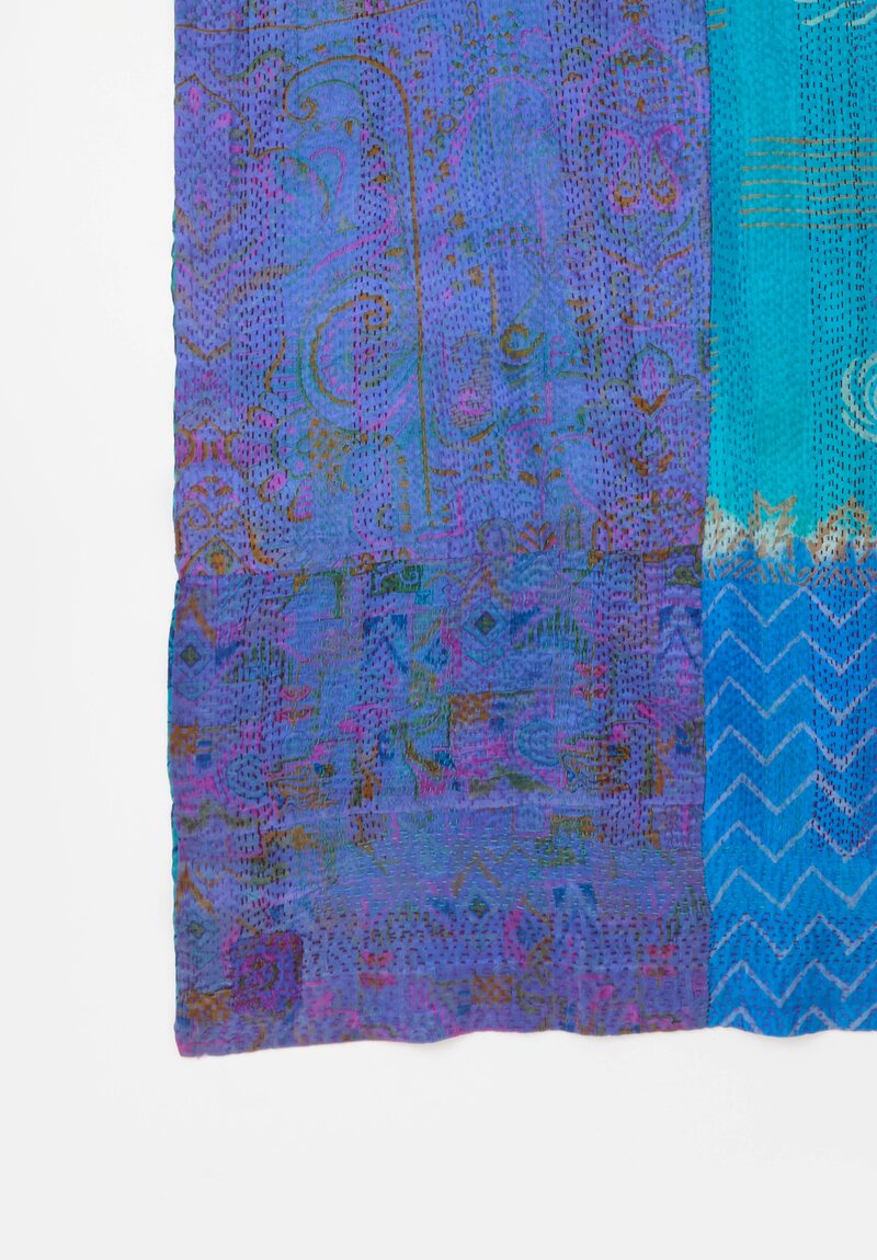 Mieko Mintz Vintage Silk Kantha Shawl in Teal, Cobalt Blue & Plum