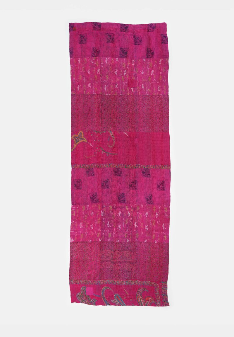 Mieko Mintz 2-Layer Vintage Silk Kantha Large Shawl Magenta, Green, Black