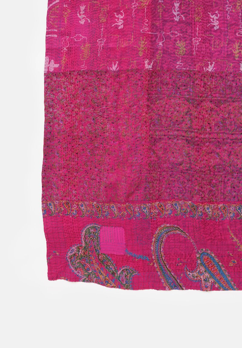Mieko Mintz 2-Layer Vintage Silk Kantha Large Shawl Magenta, Green, Black