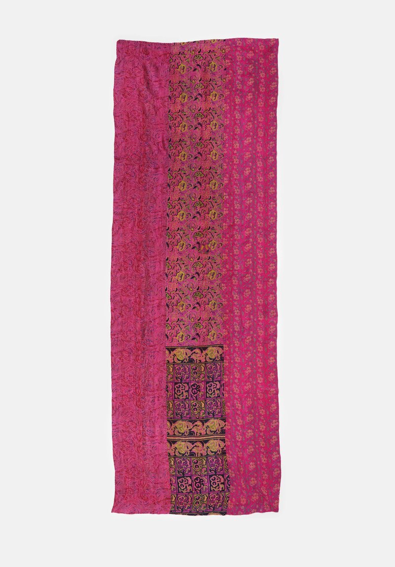 Mieko Mintz 2-Layer Vintage Silk Kantha Large Shawl Magenta, Green, Black