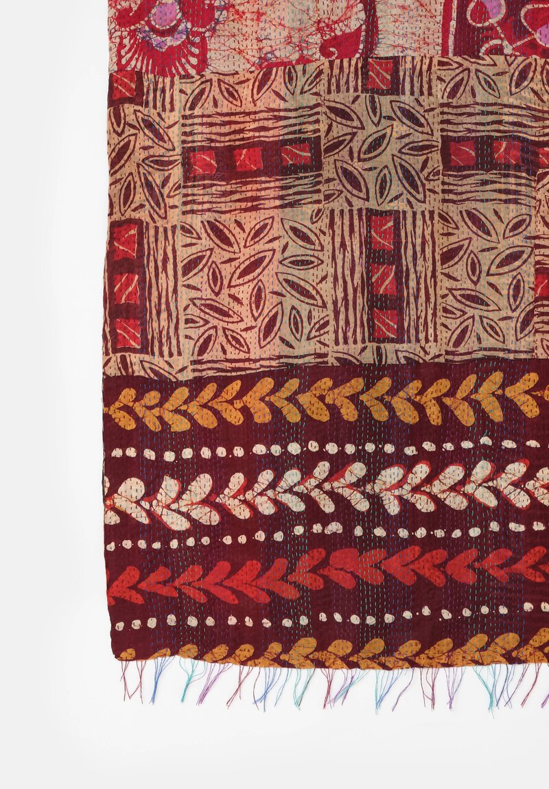 Mieko Mintz Vintage Silk Kantha Scarf in Rust, Black & Burgundy