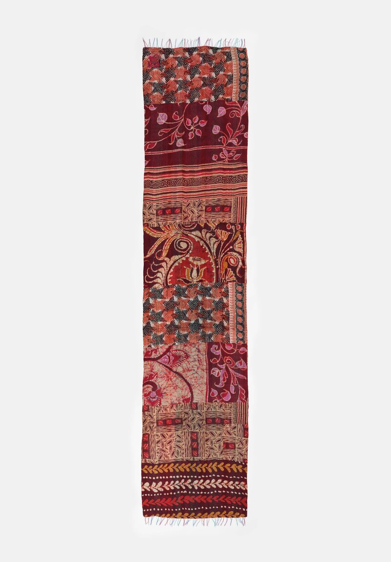 Mieko Mintz Vintage Silk Kantha Scarf in Rust, Black & Burgundy