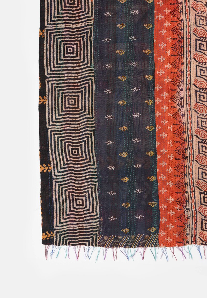 Mieko Mintz Vintage Silk Kantha Scarf in Rust, Black & Burgundy
