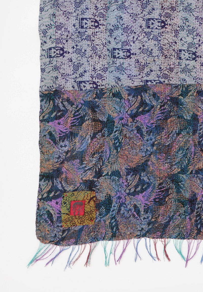 Mieko Mintz Vintage Silk Kantha Scarf in Blue, Pink & Plum
