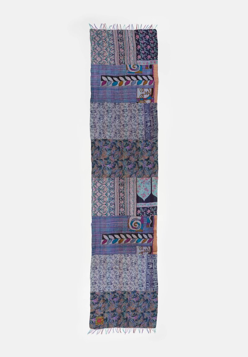 Mieko Mintz Vintage Silk Kantha Scarf in Blue, Pink & Plum